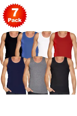 7 Pack Mens Plain Cotton Summer Vest - Assorted