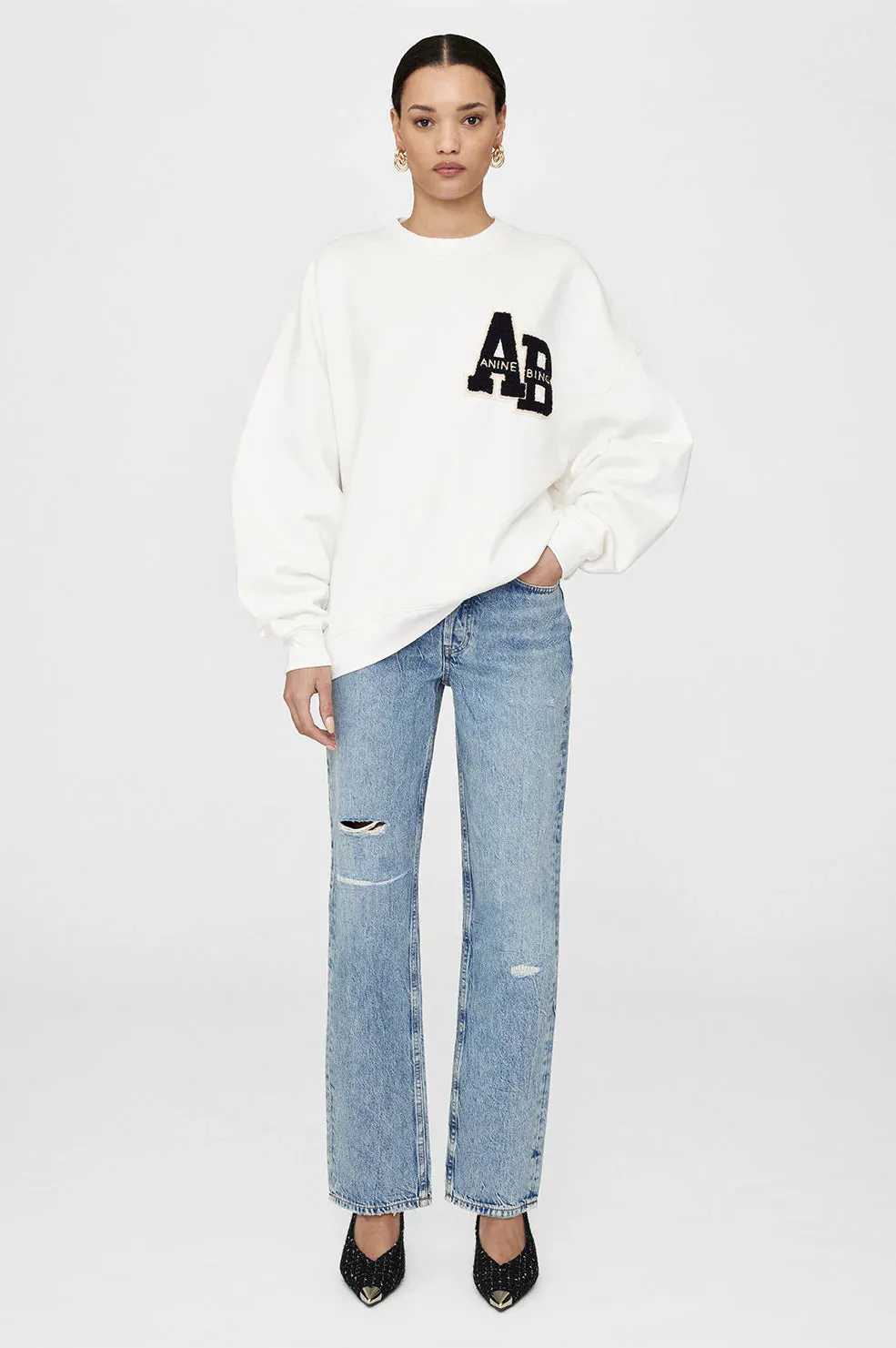 Anine Bing - Miles Sweatshirt Letterman in Off White