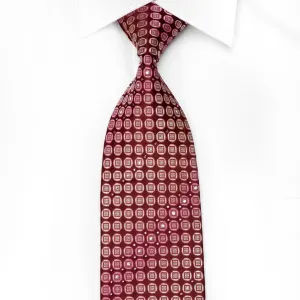 Aquascutum Men's Crystal Silk Tie Circles On Burgundy With Silver Sparkles