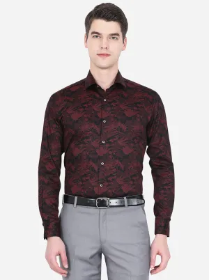 Black & Wine Printed Slim Fit Party Wear Shirt | JB Studio