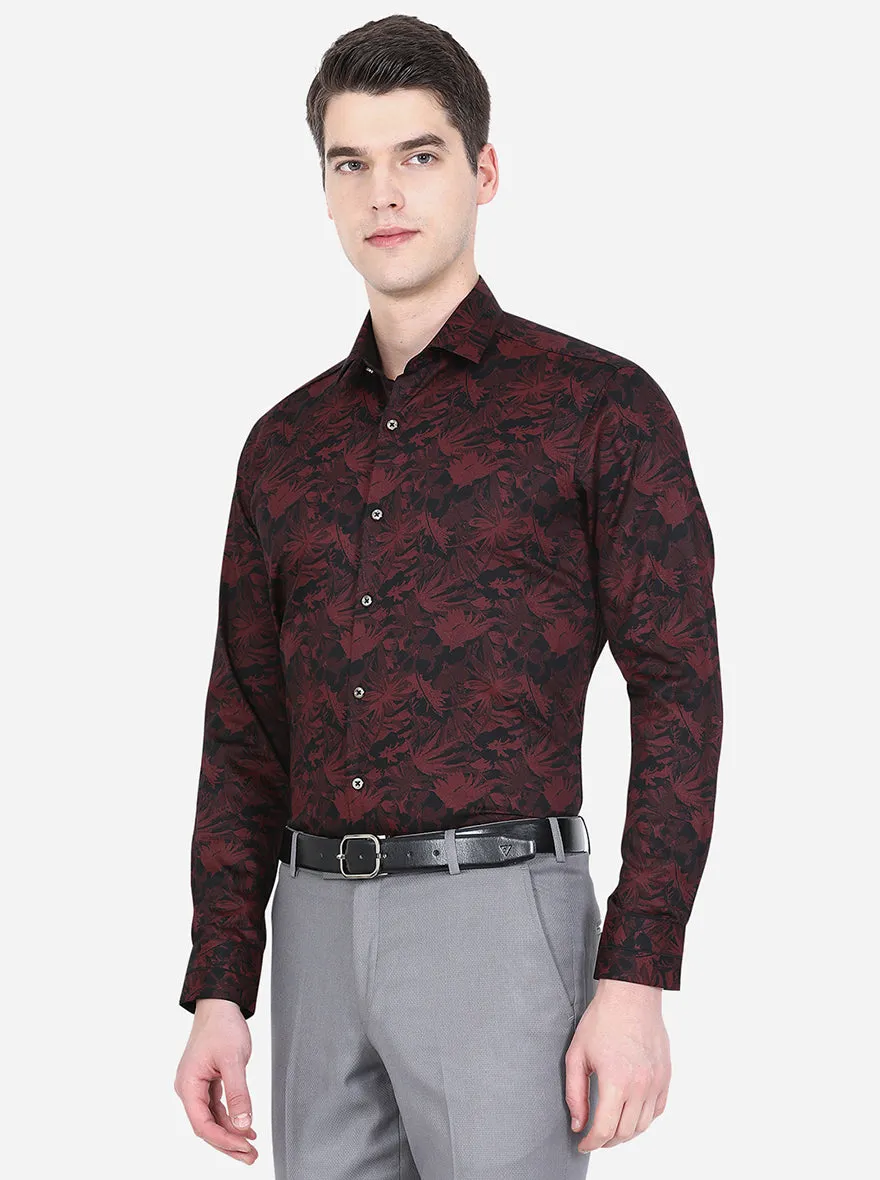 Black & Wine Printed Slim Fit Party Wear Shirt | JB Studio