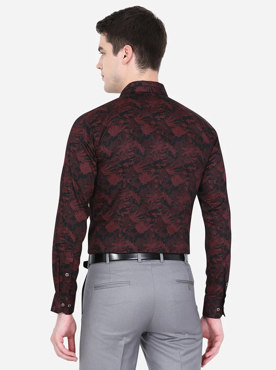 Black & Wine Printed Slim Fit Party Wear Shirt | JB Studio