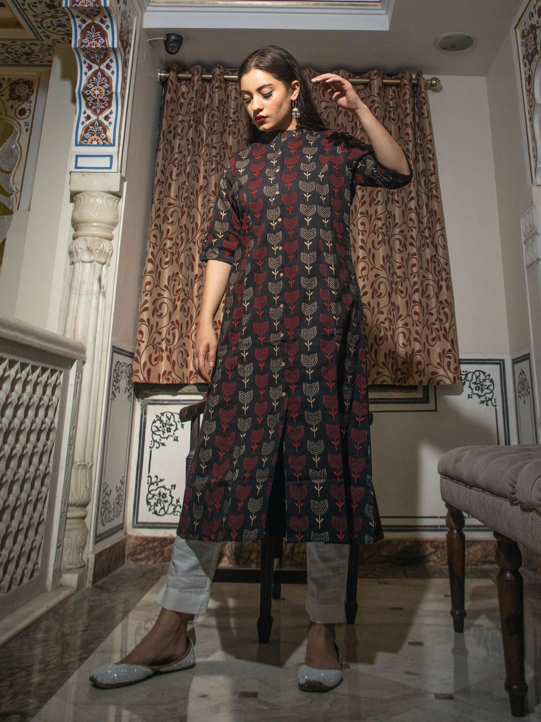 Black Cotton Flex A Line Kurta