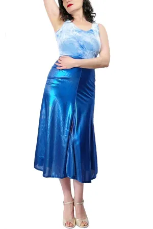 blue cloud velvet & lame STELLA tango dress with slits