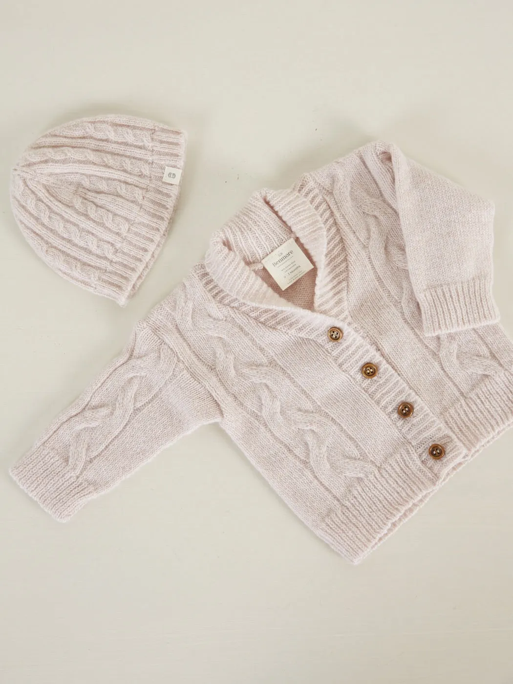 Cable Knit Hat & Cardigan Set | Blush Pink 6-12 Months