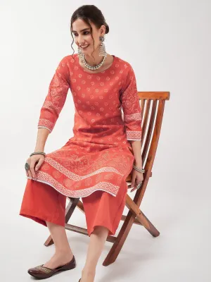 Casual Printed Kurta With Pant Set Having Lace Details