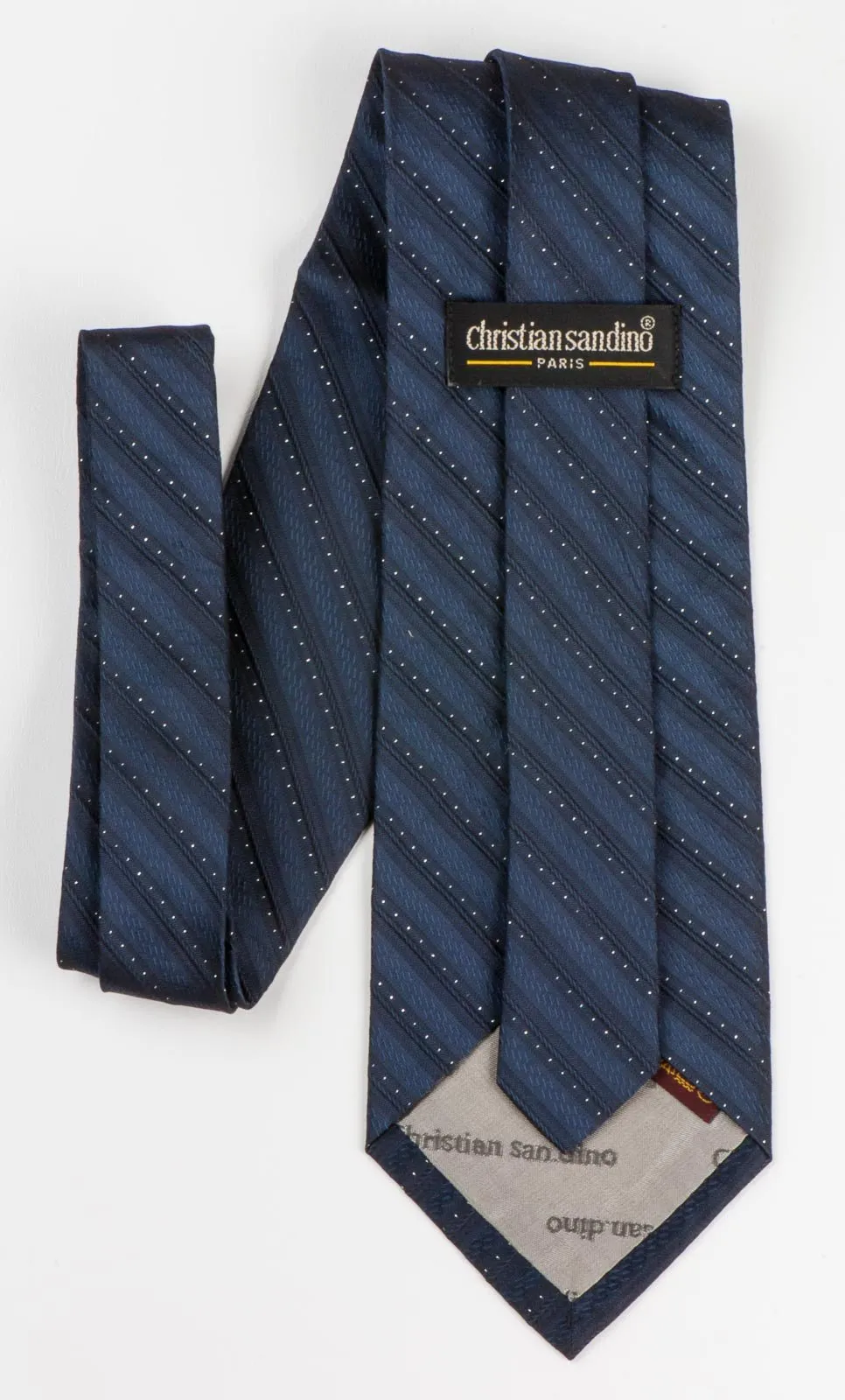 Christian Sandino Men's Silk Neck Tie Stripes On Gray Blue Classic 3 3/4 Inch