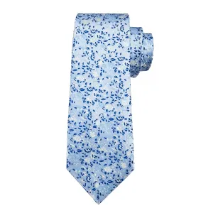 Classy Men Light Blue Floral Silk Necktie