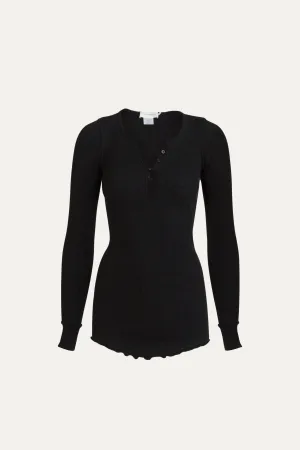 Clover Silk-Cotton Henley Long Sleeve Top