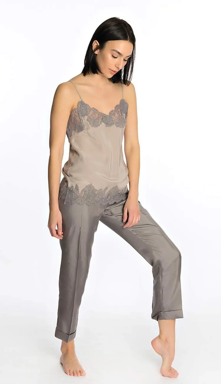 Coco Lace  Silk Camisole - Taupe