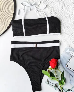 Color Contrast Strappy Tanks With Panties Bikini Sets