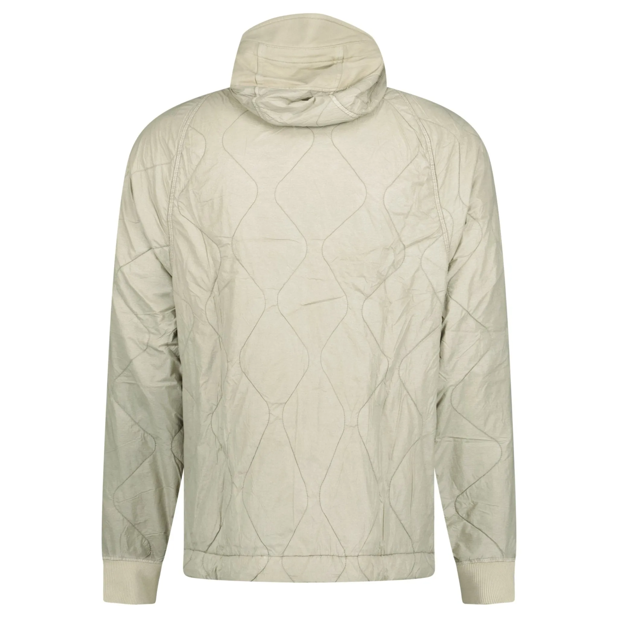 CP COMPANY DIAGONAL RAISED MIXED QUILTED LENSE HOODIE BEIGE