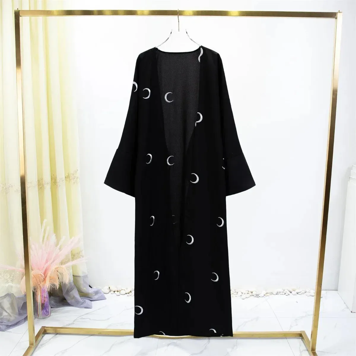 Crescent Embroidery Open Front Abaya