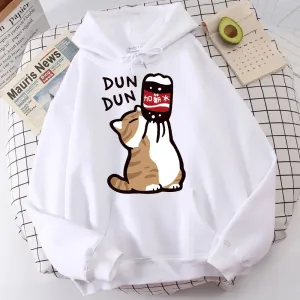 Cute Hoodies Cartoon Cat Drink Salary Increase Beverages Hoodie Casual Women's Sweatshirts Harajuku Autumn Winter Casual Tops