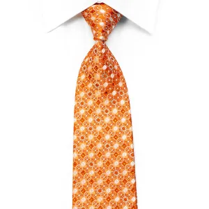 Daks Geometric On Orange With Silver Sparkles Rhinestone Silk Tie