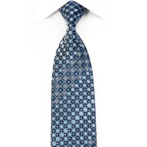 Daniel Hechter Men's Rhinestone Silk Necktie Geometric Checkered On Blue With Sparkles