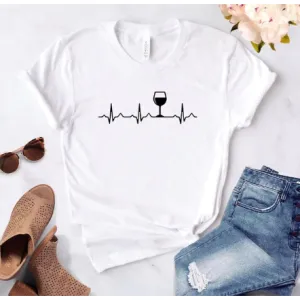 Free   Shipping Women Wine Heartbeat T Shirt