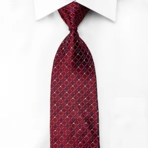 GGio Men's Silk Crystal Necktie Checkered On Burgundy