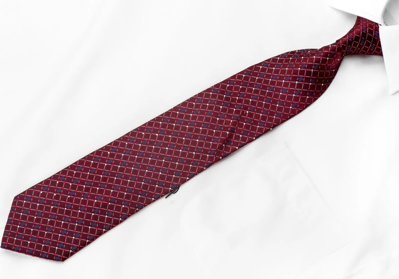 GGio Men's Silk Crystal Necktie Checkered On Burgundy