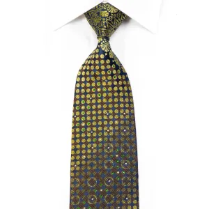 Guy Laroche Rhinestone Silk Necktie Green Anthemion Geometric On Navy With Sparkles