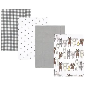 Hudson Baby Cotton Flannel Burp Cloths, Farm Friends Grey 4-Pack