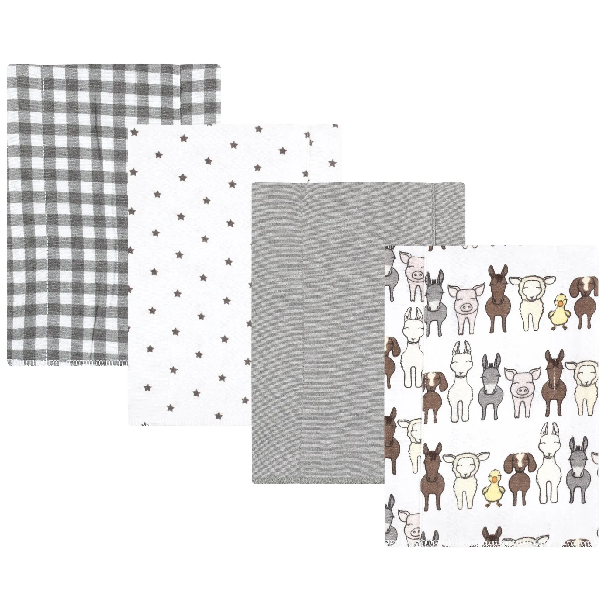 Hudson Baby Cotton Flannel Burp Cloths, Farm Friends Grey 4-Pack