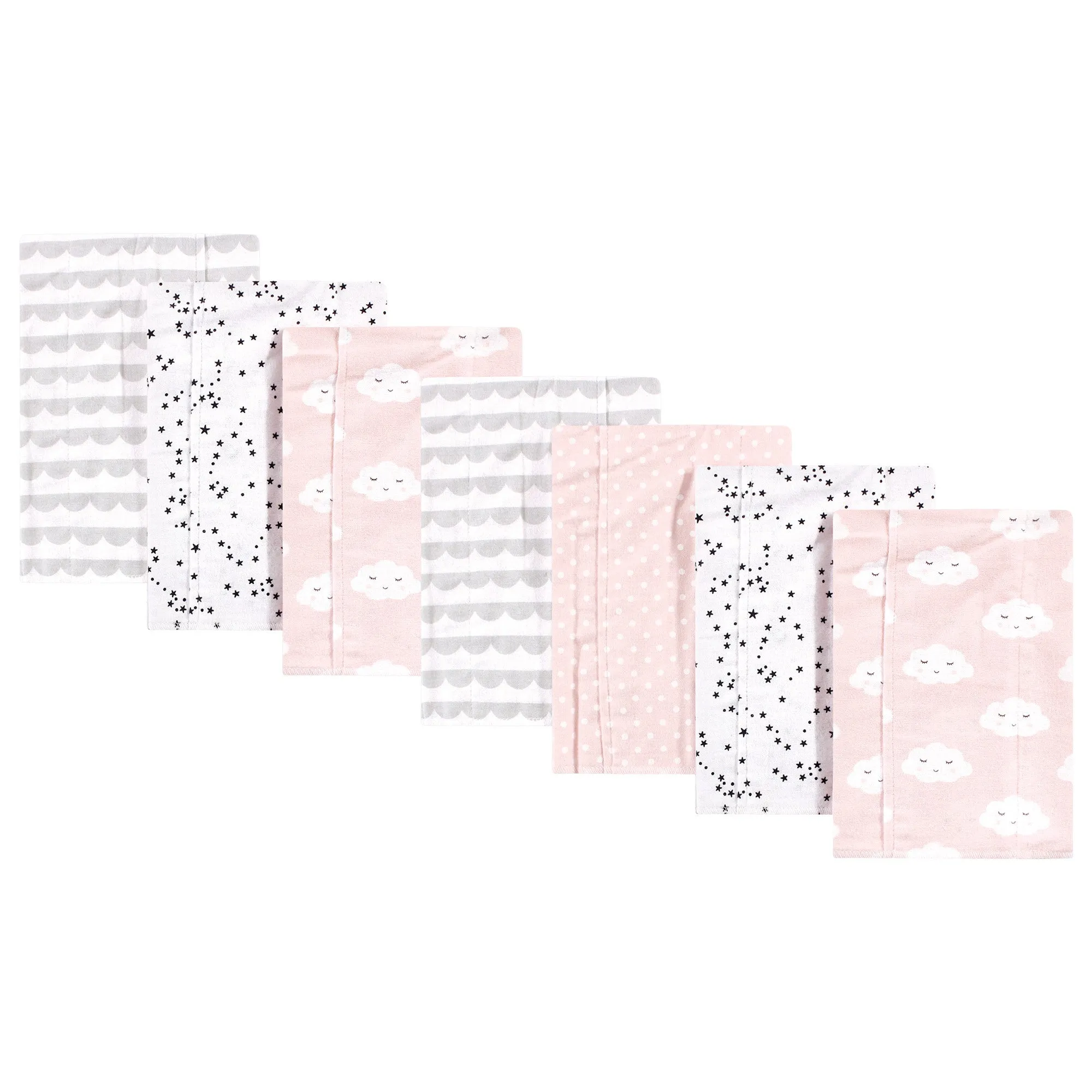 Hudson Baby Cotton Flannel Burp Cloths, Pink Clouds