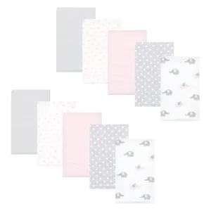 Hudson Baby Cotton Flannel Burp Cloths, Pink Gray Elephant