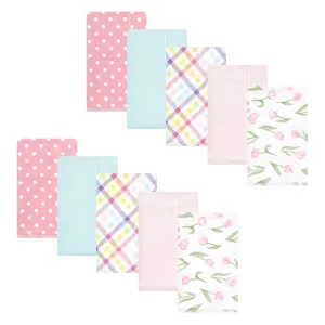 Hudson Baby Cotton Flannel Burp Cloths, Pink Tulips