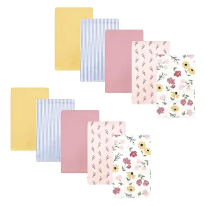 Hudson Baby Cotton Flannel Burp Cloths, Soft Painted Floral 10 Pack