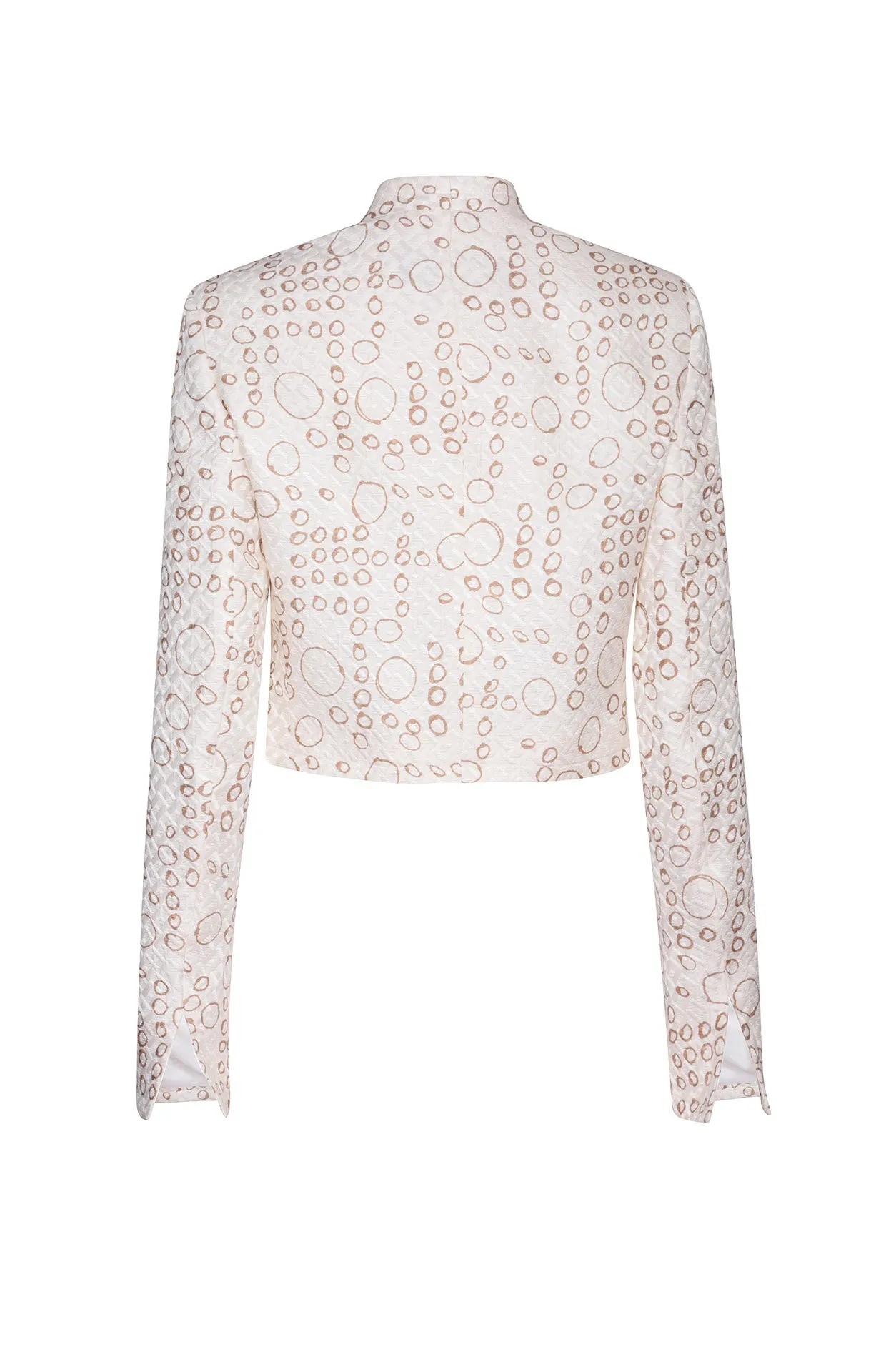 Ivory/Coffee Printed Short Jacket in Silk/Wool Matelassé - Hermione