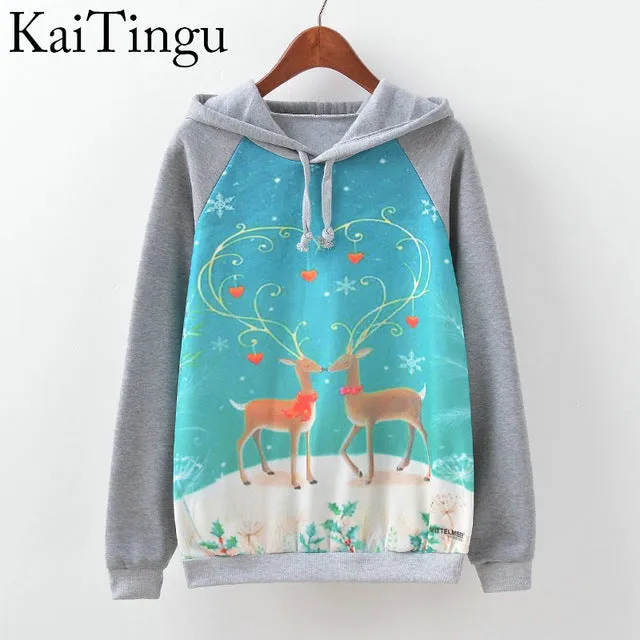 KaiTingu Brand Fashion Autumn Winter Long Sleeve Women Sweatshirt Harajuku Owl Print Hoodies Hooded Tracksuit Jumper Pullover