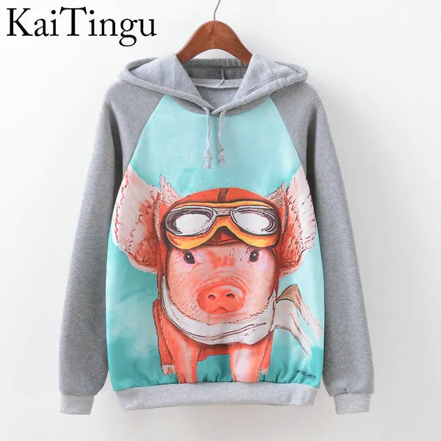 KaiTingu Brand Fashion Autumn Winter Long Sleeve Women Sweatshirt Harajuku Owl Print Hoodies Hooded Tracksuit Jumper Pullover