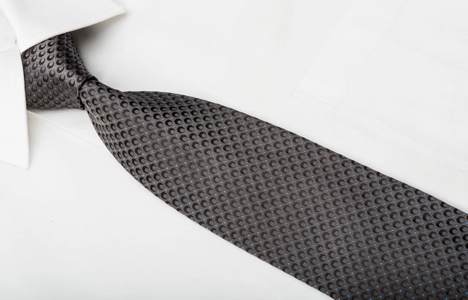 Lanvin Men's Silk Tie Black & Blue Dots On Dark Gray Silk