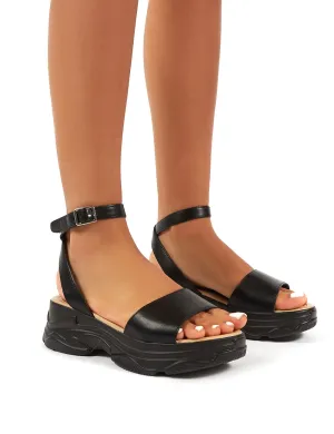 Loco Black PU Strappy Chunky Sandals