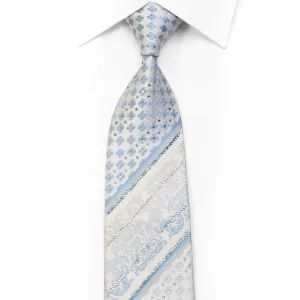 Micheal Angelo Crystal Rhinestone Necktie Blue Foulard Striped On White With Sparkles