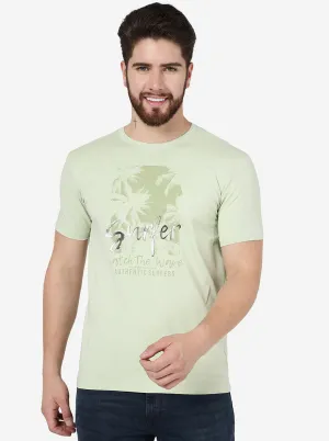 Mint Green Printed Slim Fit T-Shirt | JadeBlue