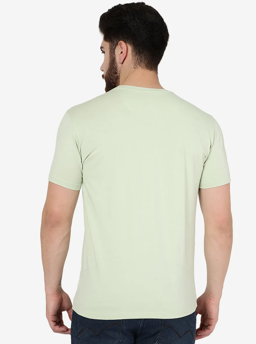 Mint Green Printed Slim Fit T-Shirt | JadeBlue