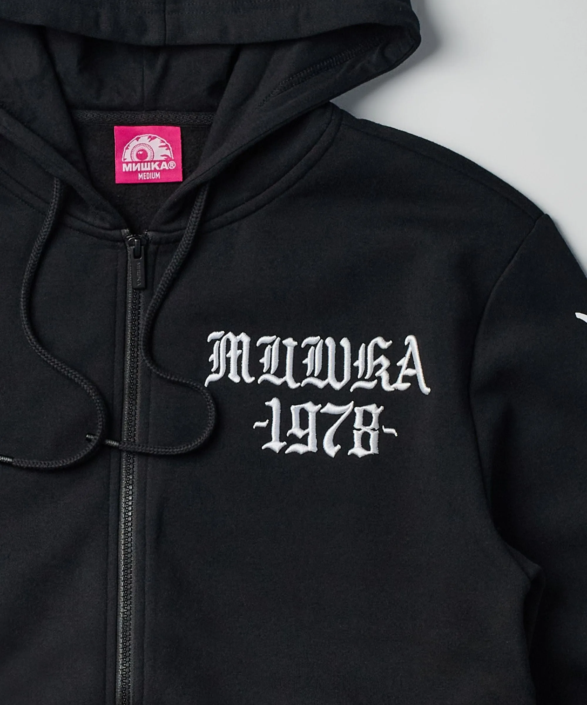 Mishka Death Adders Graphic Print Embroidered Zip Up Hoodie - Black