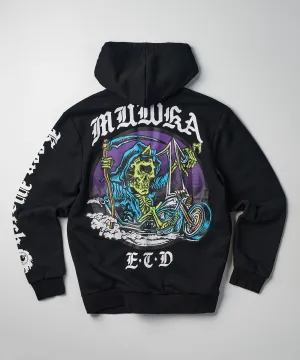 Mishka Death Adders Graphic Print Embroidered Zip Up Hoodie - Black