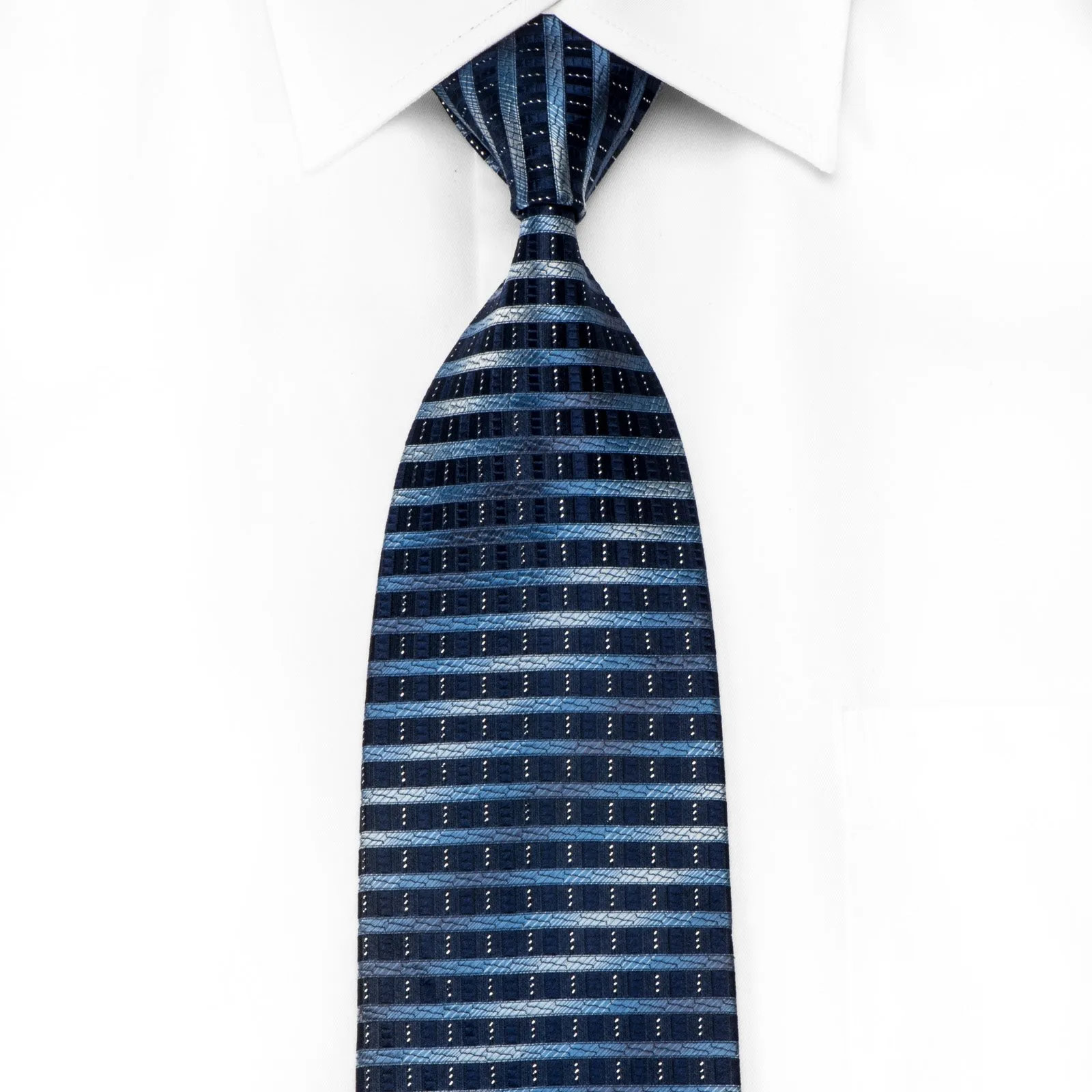 Park Land Men's Silk Tie Horizontal Striped On Blue With Silver Sparkles