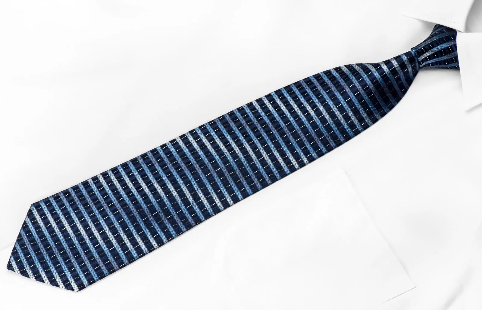 Park Land Men's Silk Tie Horizontal Striped On Blue With Silver Sparkles