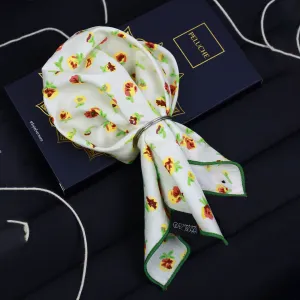 Peluche Tiny Flowers Off White and Yellow Colored Pocket Square for Men