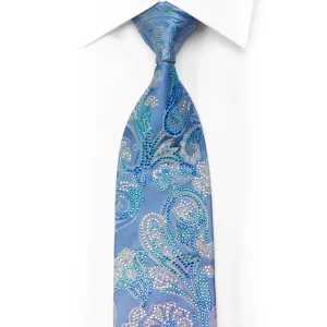 Premierlux Rhinestone Silk Necktie Paisley On Blue