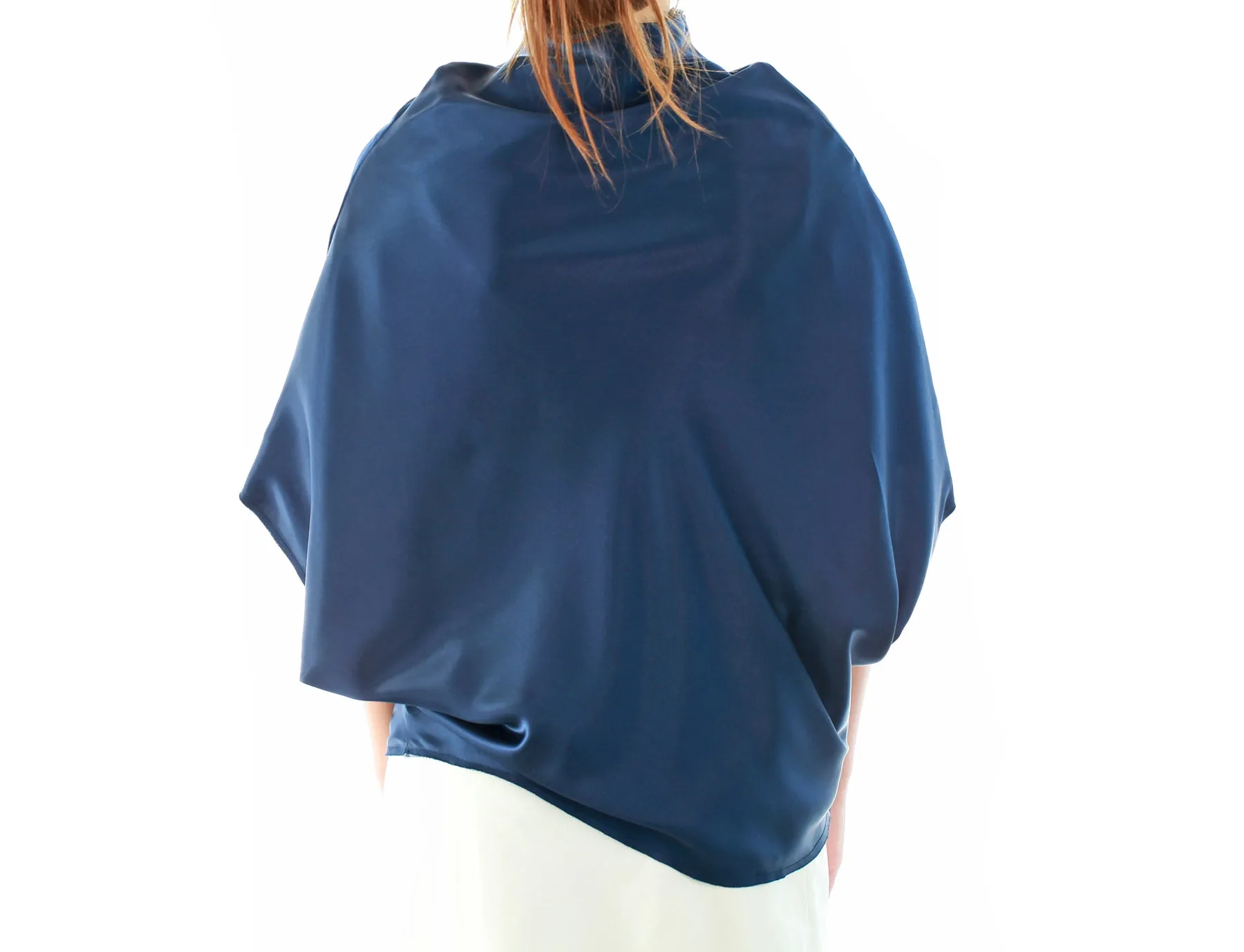 Reversible Mock Neck Silk & Cotton Top in Navy