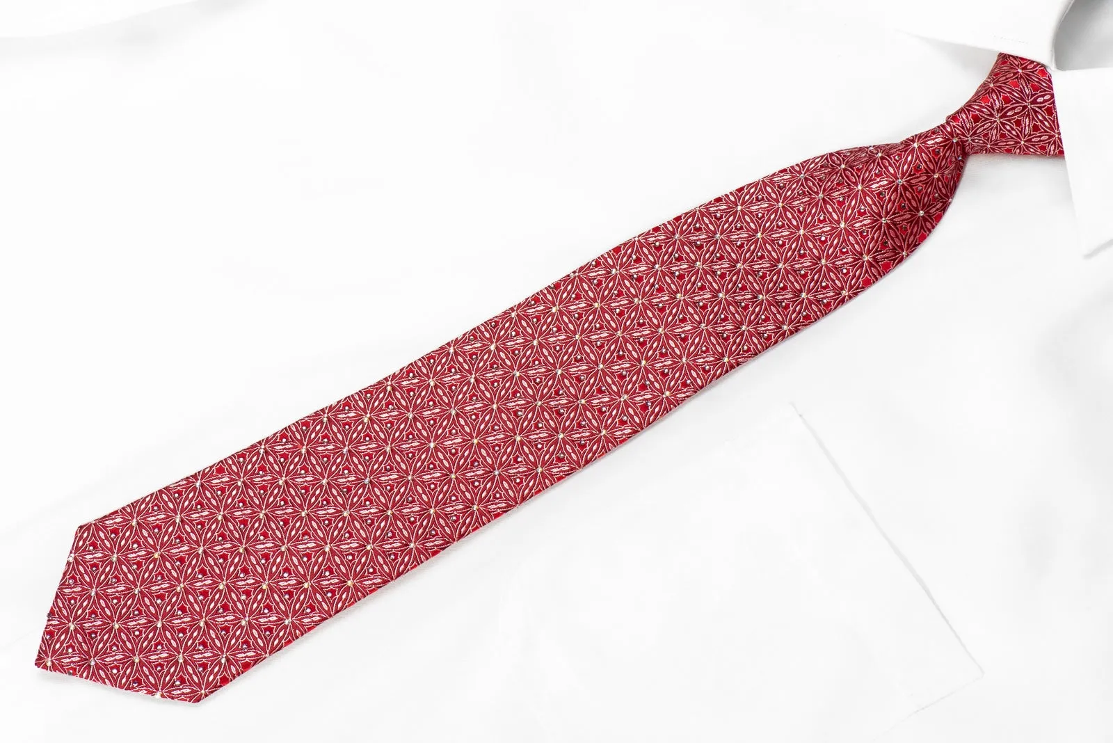 Roberta di Camerino Men's Crystal Rhinestone Silk Necktie Geometric On Burgundy With Sparkles