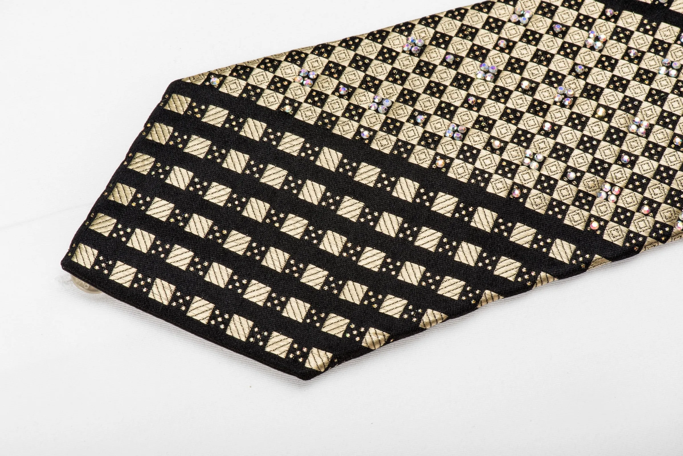 Roberta di Camerino Men's Crystal Tie Black Gold Diagonal Checker With Golden Sparkles