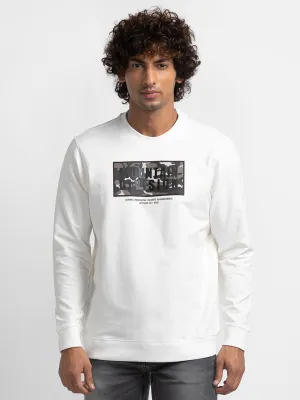 Spykar Ecru Cotton Full Sleeve Round Neck Sweatshirt For Men