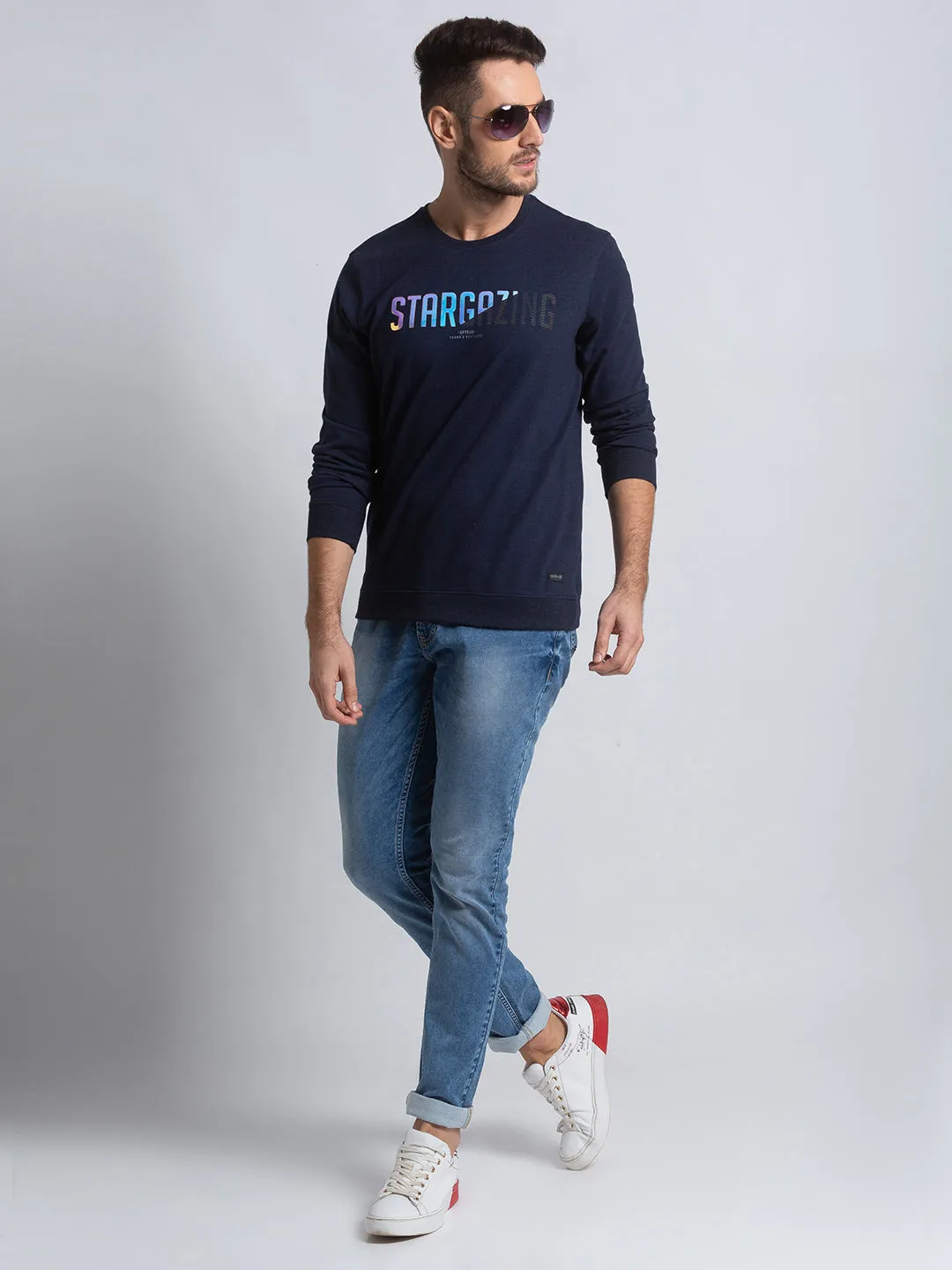 Spykar Navy Blue Blended Slim Fit Sweatshirt For Men