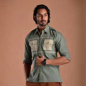 Stylish Basil Green Hunting Style Shirt